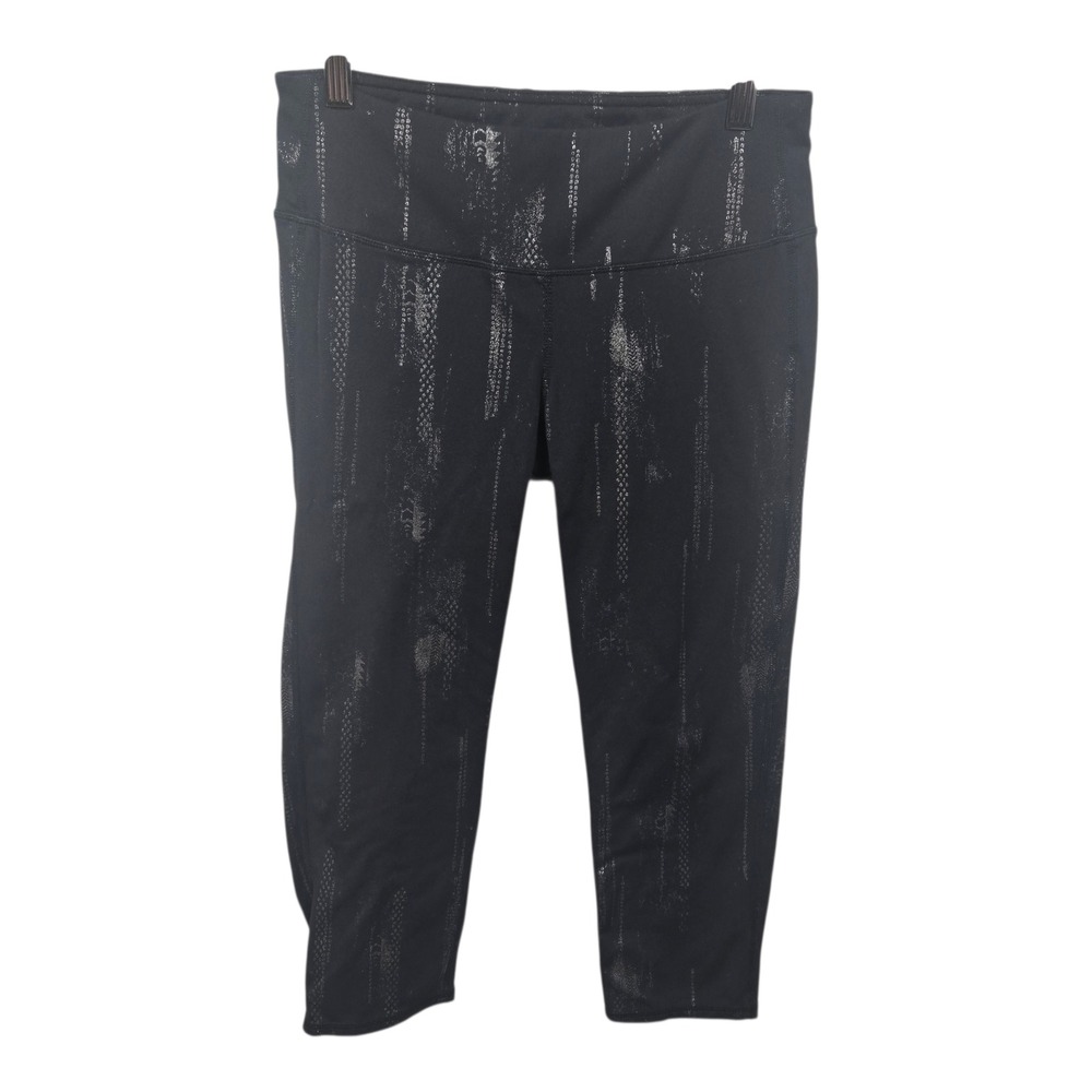 Athleta Lightning Foil Black Metallic Cropped Leggings Capris Stretch Size M